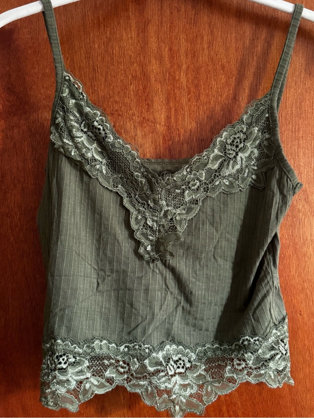 Olive Lace-Trim Tank Top - Women